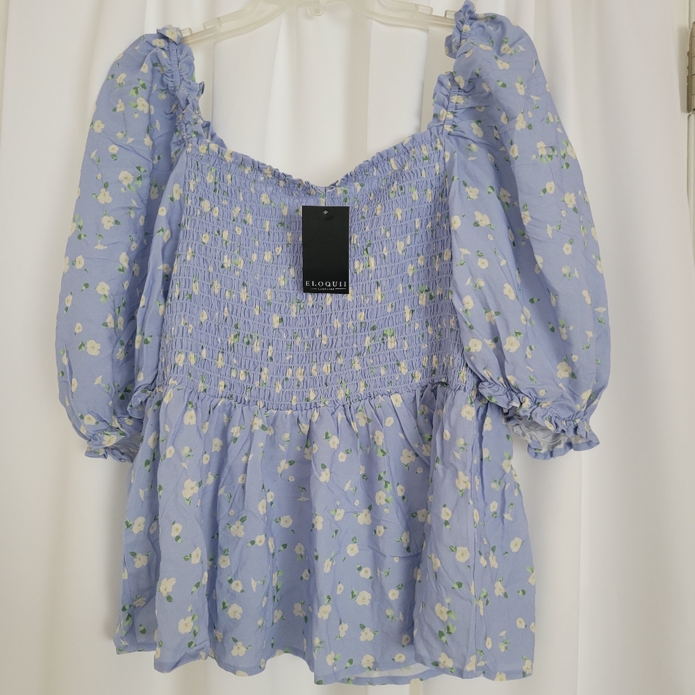 Eloquii Puff Sleeve Peplum w/ Smocking